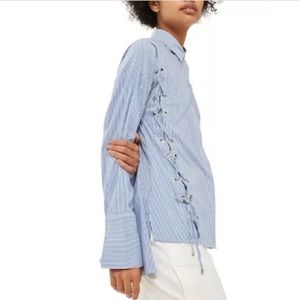 4/$20 TOPSHOP Flare Sleeve Stripe Laced Shirt US 6